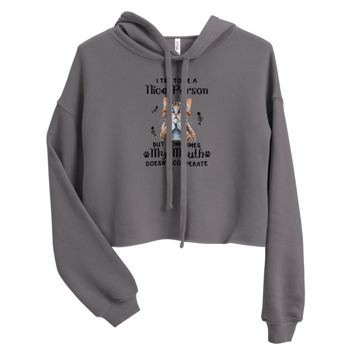 I try to be a nice person Crop Hoodie - Military Green - S - ArtyKoala
