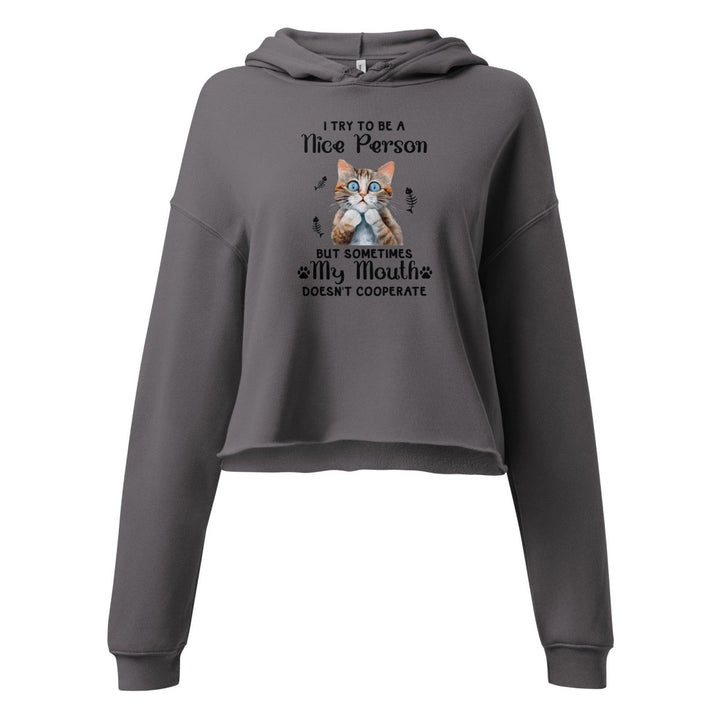 I try to be a nice person Crop Hoodie - Military Green - S - ArtyKoala