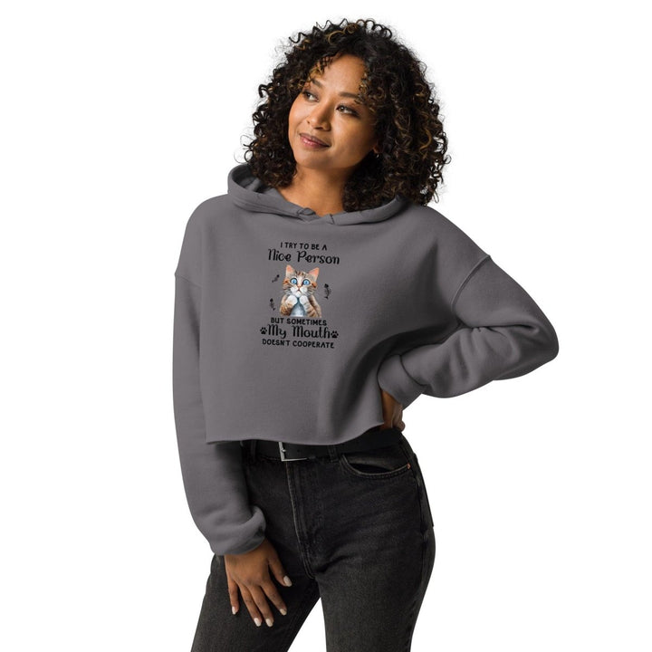 I try to be a nice person Crop Hoodie - Storm - S - ArtyKoala