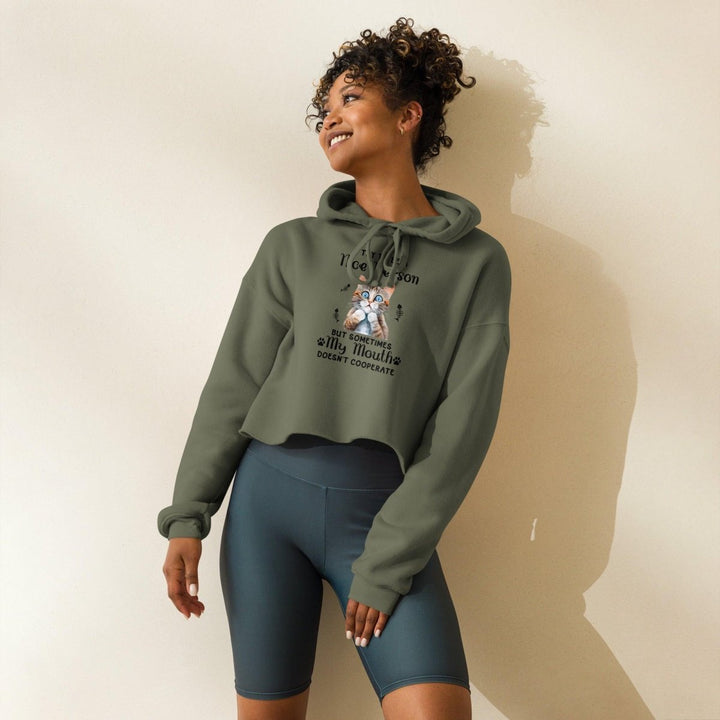 I try to be a nice person Crop Hoodie - Military Green - S - ArtyKoala