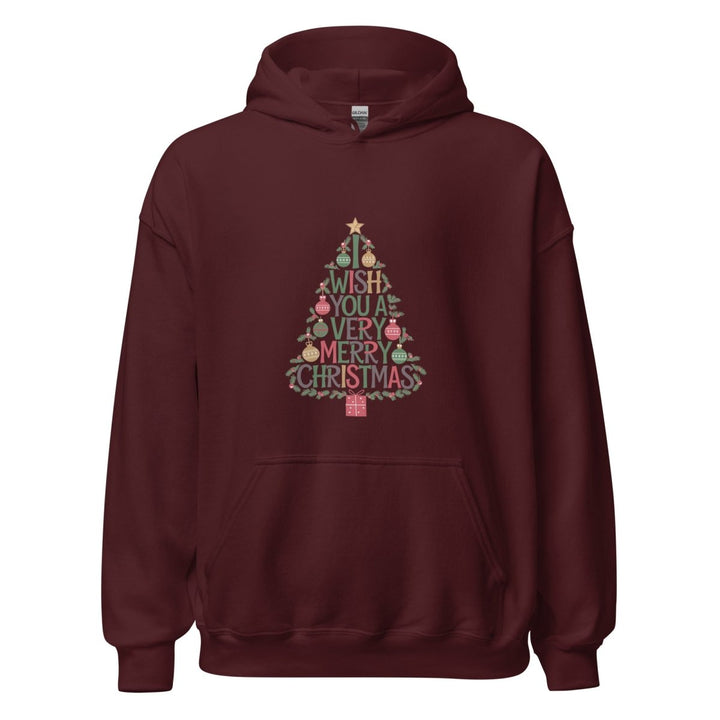 I Wish You Mery Christmas Graphic Hoodie - Maroon - S - ArtyKoala