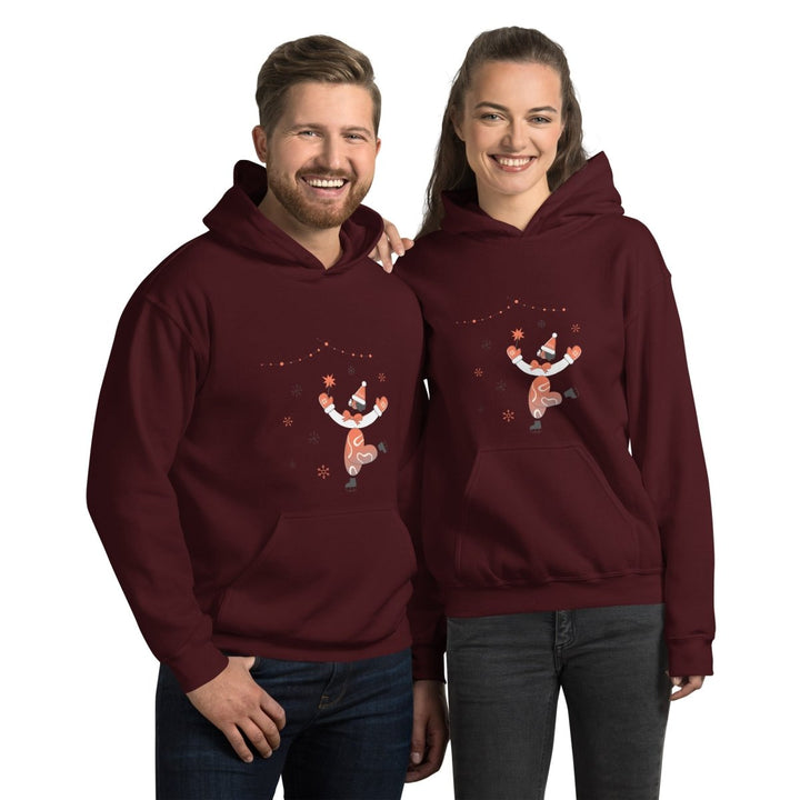 Ice Skating Christmas Graphic Hoodie - Maroon - S - ArtyKoala