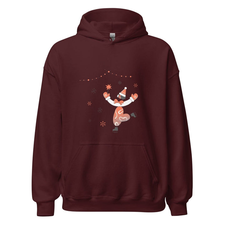 Ice Skating Christmas Graphic Hoodie - Maroon - S - ArtyKoala