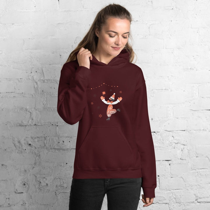 Ice Skating Christmas Graphic Hoodie - Maroon - S - ArtyKoala