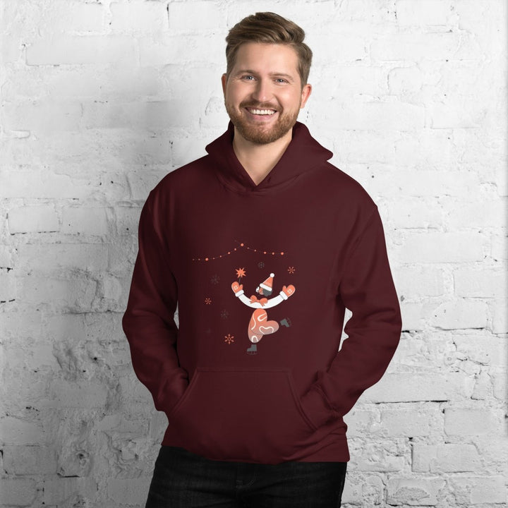 Ice Skating Christmas Graphic Hoodie - Maroon - S - ArtyKoala