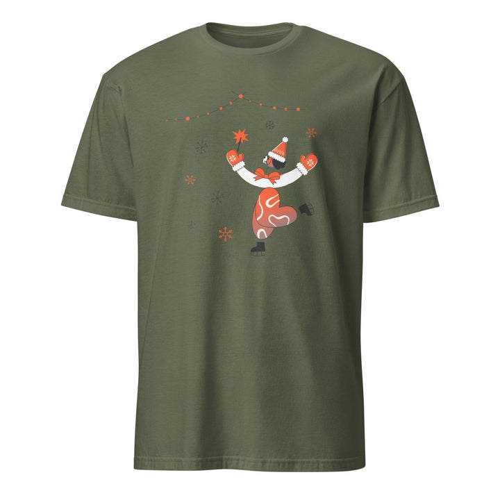 Ice Skating Christmas Graphic Tee - Military Green - S - ArtyKoala