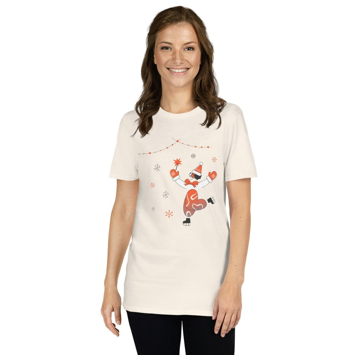 Ice Skating Christmas Graphic Tee - Natural - S - ArtyKoala