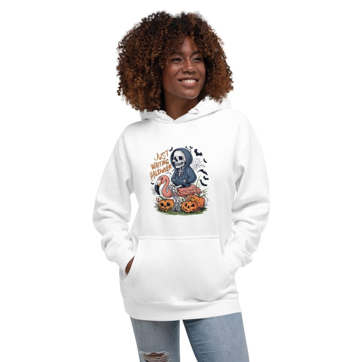 Just Waiting Halloween Graphic Hoodie - White - S - ArtyKoala
