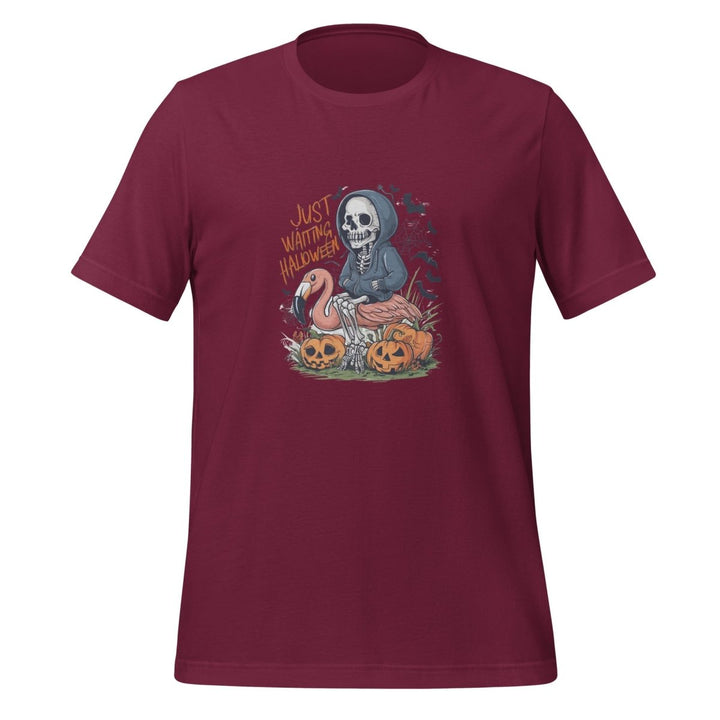 Just Waiting Halloween Graphic Tee - Maroon - XS - ArtyKoala