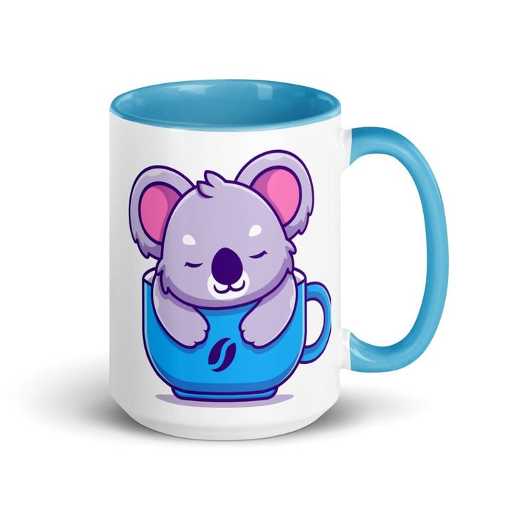 Koala Sleeping in a Cup Mug with Color Inside - Blue / 15 oz - ArtyKoala