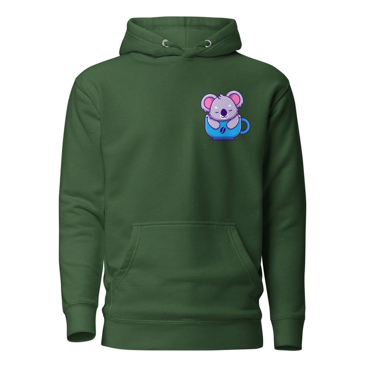 Koala Sleeping in a Cup Graphic Hoodie - Forest Green - S - ArtyKoala