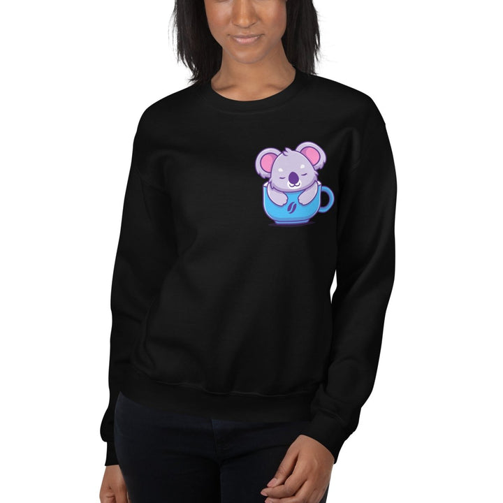 Koala Sleeping in a Cup Graphic Sweatshirt - Black - S - ArtyKoala