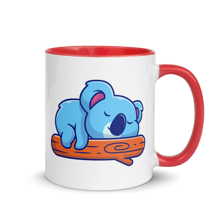 Koala Sleeping on a Log Mug with Color Inside - Red / 11 oz - ArtyKoala