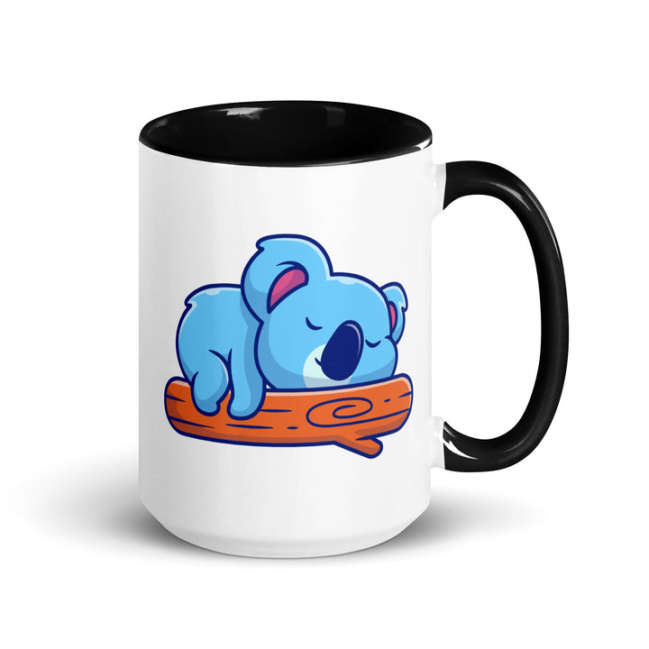 Koala Sleeping on a Log Mug with Color Inside - Black / 15 oz - ArtyKoala