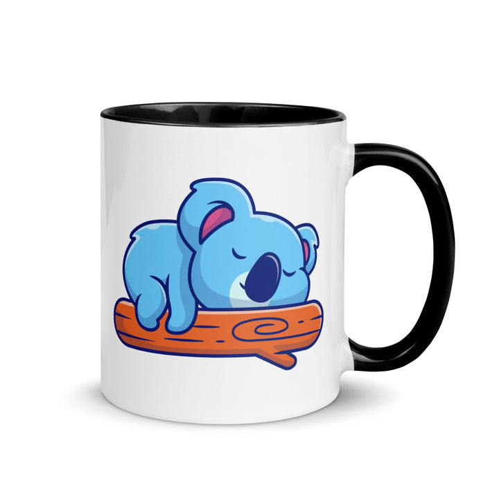 Koala Sleeping on a Log Mug with Color Inside - Black / 11 oz - ArtyKoala