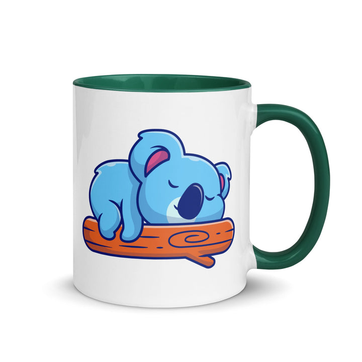 Koala Sleeping on a Log Mug with Color Inside - Dark green / 11 oz - ArtyKoala