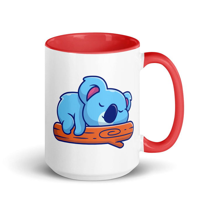 Koala Sleeping on a Log Mug with Color Inside - Red / 15 oz - ArtyKoala