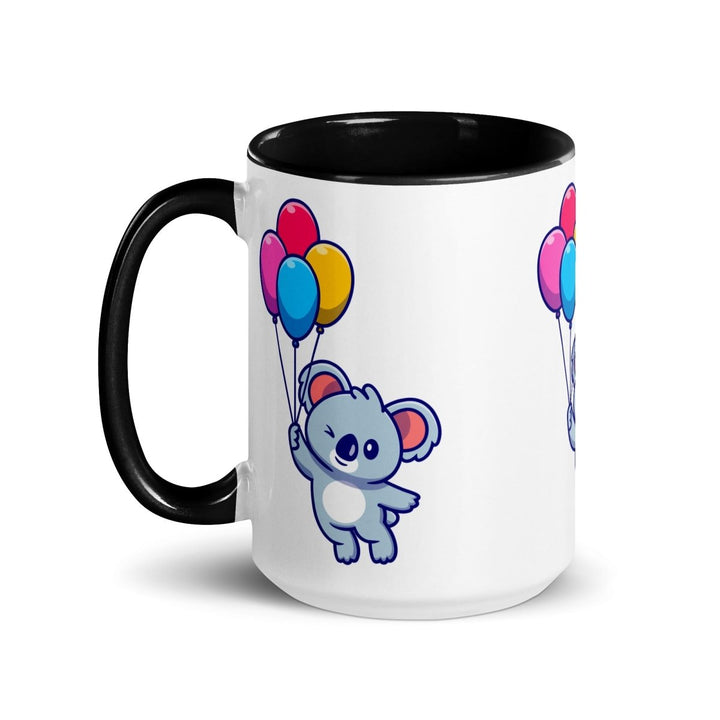 Koala with Balloons Colorful Print Mug - Black - 15 oz - ArtyKoala