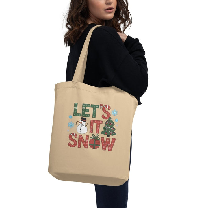 Let It Snow Christmas Eco Custom Tote Bag - Oyster - ArtyKoala