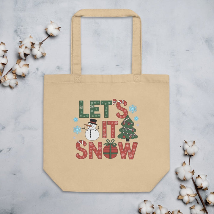 Let It Snow Christmas Eco Custom Tote Bag - Oyster - ArtyKoala