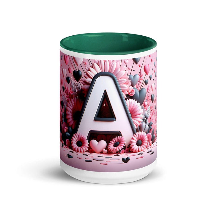Letter A 3D Colorful Print Mug - Dark green - 15 oz - ArtyKoala
