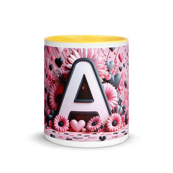 Letter A 3D Mug Gold Yellow Color Inside - ArtyKoala