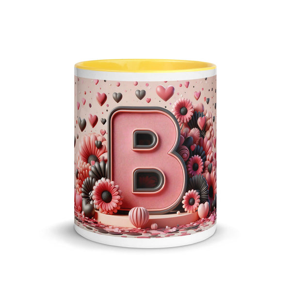 Letter B 3D Mug Yellow Color Inside - ArtyKoala