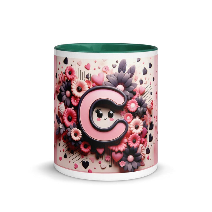 Letter C 3D Colorful Print Mug - Dark green - 11 oz - ArtyKoala