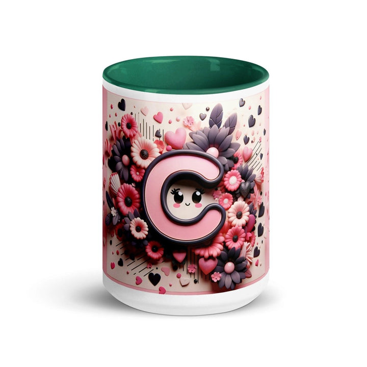 Letter C 3D Colorful Print Mug - Dark green - 15 oz - ArtyKoala