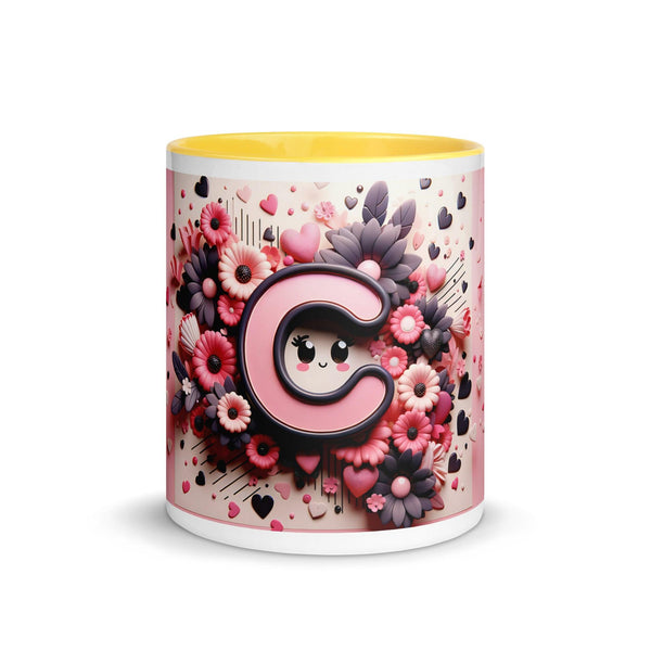 Letter C 3D Mug Yellow Color Inside - ArtyKoala