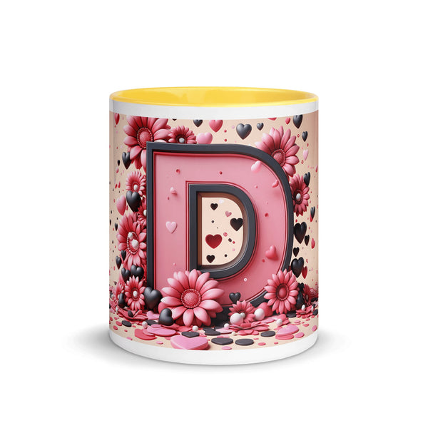 Letter D 3D Mug Yellow Color Inside - ArtyKoala