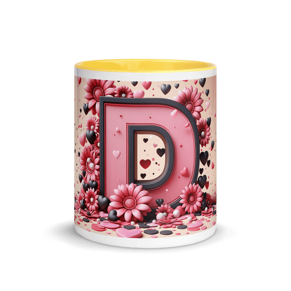 Letter D 3D Mug Yellow Color Inside - ArtyKoala