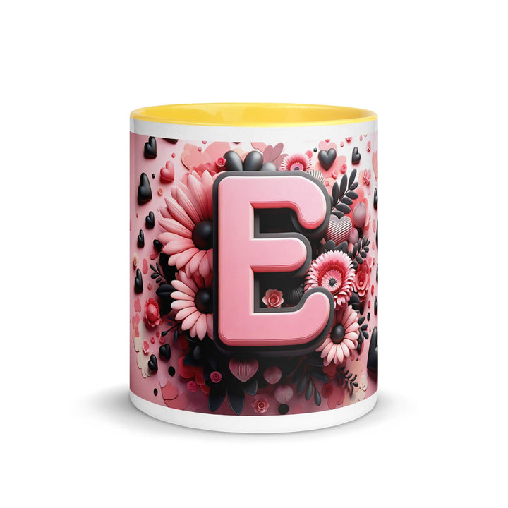 Letter E 3D Mug Yellow Color Inside - ArtyKoala