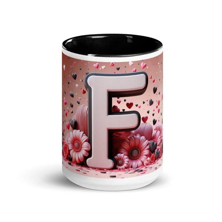 Letter F 3D Colorful Print Mug - Black - 15 oz - ArtyKoala