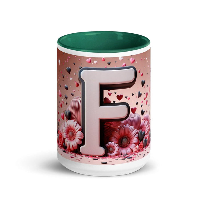 Letter F 3D Colorful Print Mug - Dark green - 15 oz - ArtyKoala