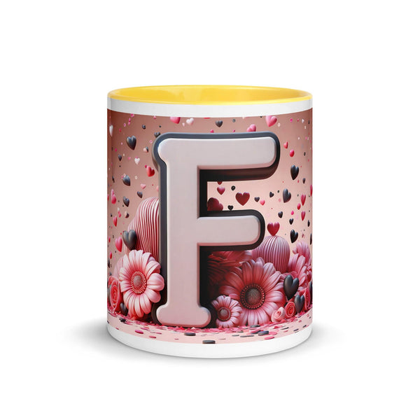 Letter F 3D Mug Yellow Color Inside - ArtyKoala