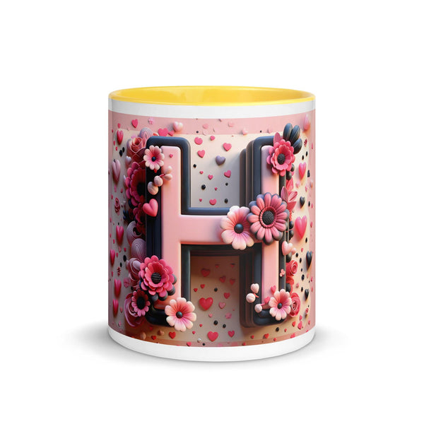 Letter H 3D Mug Yellow Color Inside - ArtyKoala