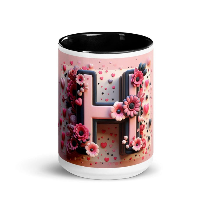 Letter H Colorful Print Mug - Black - 15 oz - ArtyKoala