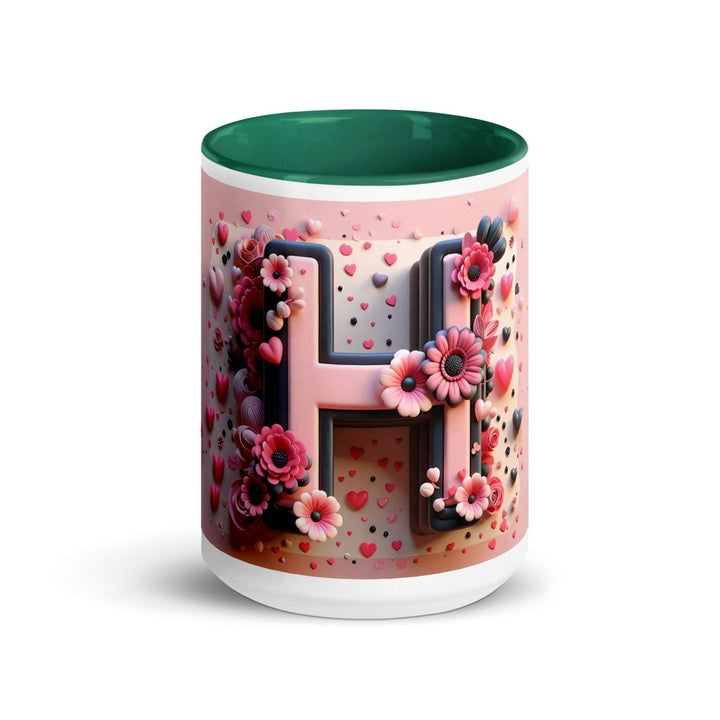 Letter H Colorful Print Mug - Dark green - 15 oz - ArtyKoala