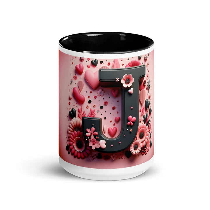 Letter J Colorful Print Mug - Black - 15 oz - ArtyKoala