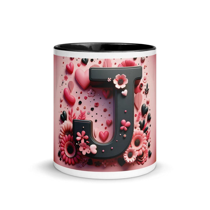 Letter J Colorful Print Mug - Black - 11 oz - ArtyKoala