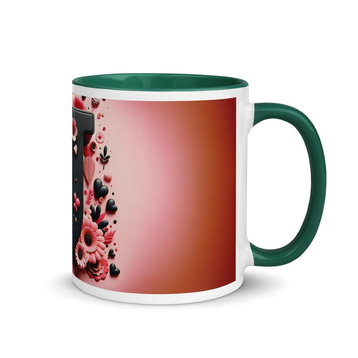 Letter J Colorful Print Mug - Dark green - 11 oz - ArtyKoala