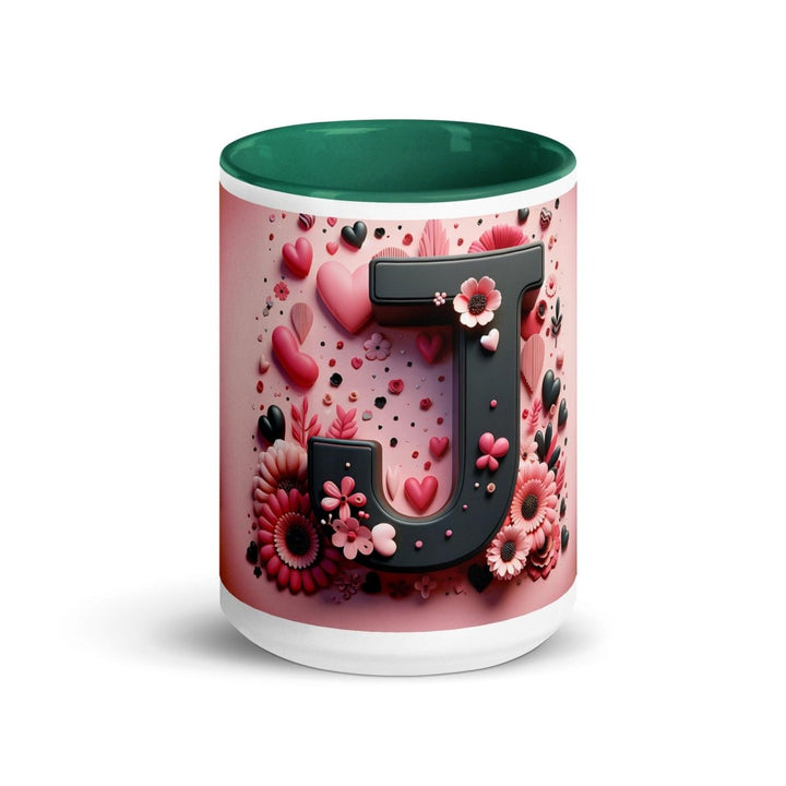 Letter J Colorful Print Mug - Dark green - 15 oz - ArtyKoala