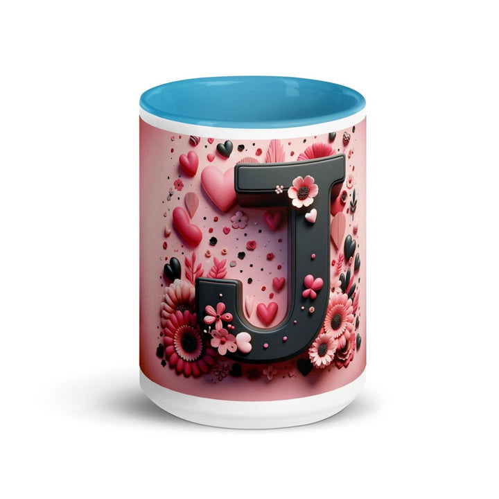 Letter J Colorful Print Mug - Blue - 15 oz - ArtyKoala