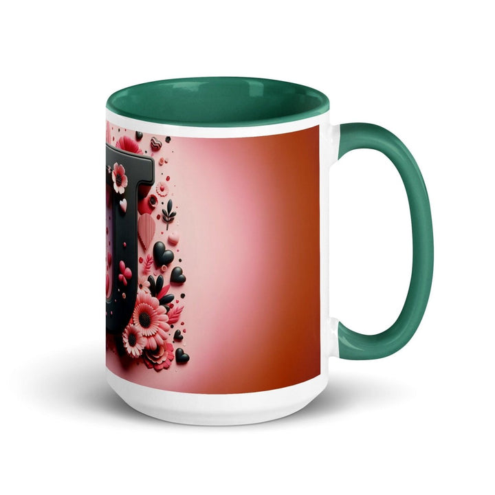 Letter J Colorful Print Mug - Dark green - 15 oz - ArtyKoala