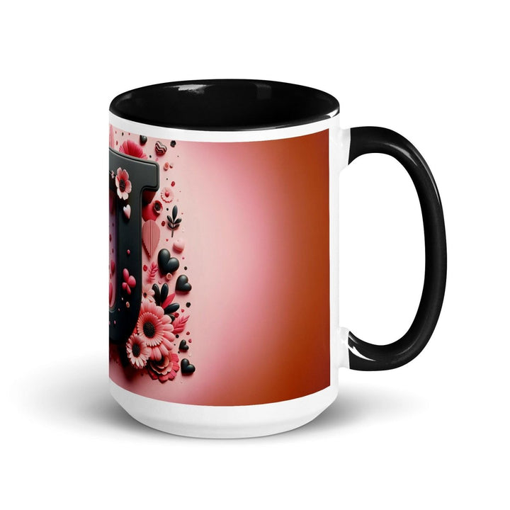Letter J Colorful Print Mug - Black - 15 oz - ArtyKoala