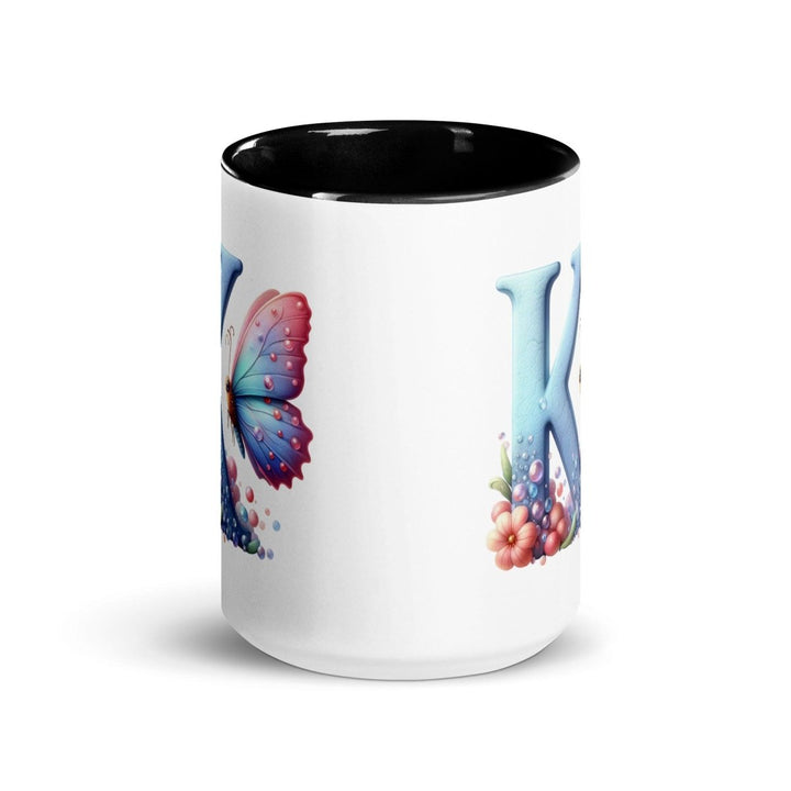Letter K Colorful Print Mug - Black - 15 oz - ArtyKoala