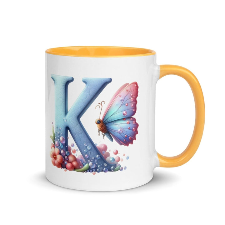 Letter K Colorful Print Mug - Golden Yellow - 11 oz - ArtyKoala