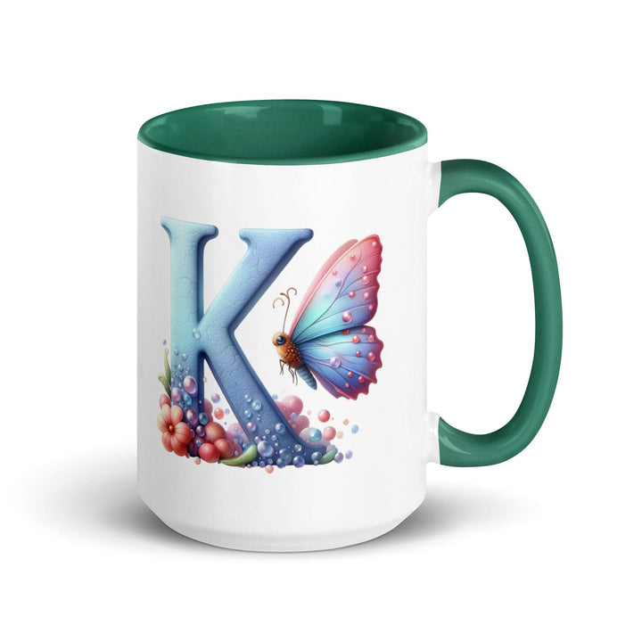 Letter K Mug with Color Inside - Dark green / 15 oz - ArtyKoala