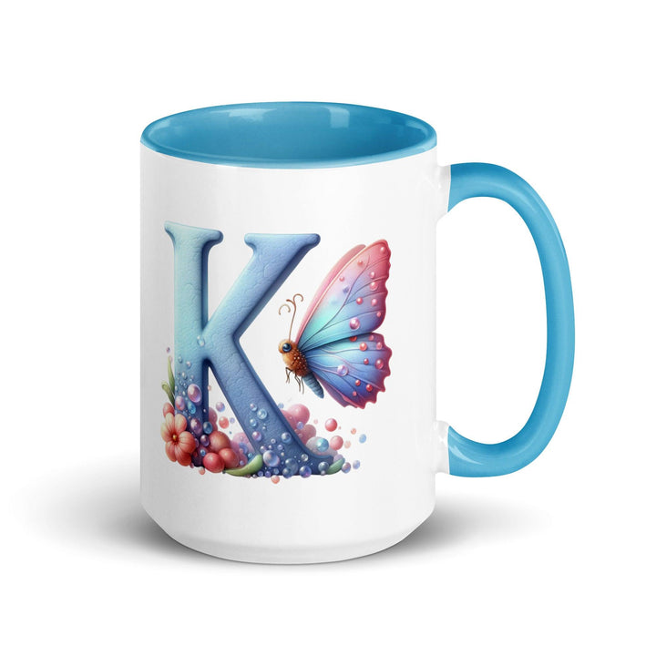 Letter K Mug with Color Inside - Blue / 15 oz - ArtyKoala